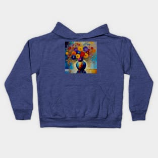 Colorful Floral Still Life Painting in a Blue Vase Kids Hoodie